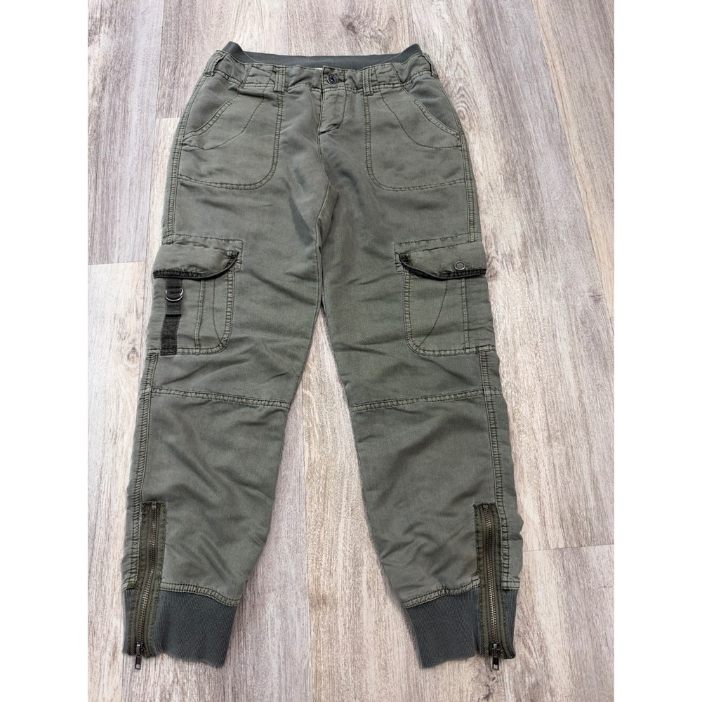 Anthropologie Marrakech Womens Olive Green Cargo Jogger Pants Size 25 Ankle Zip